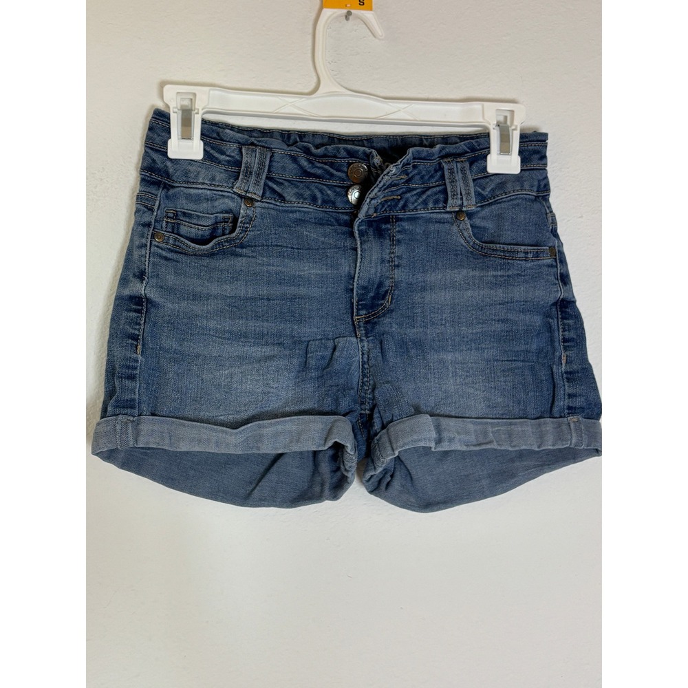 Blue Spice High Waist Denim Shorts Medium Wash Cuffed Size 3 Recycled Stretch